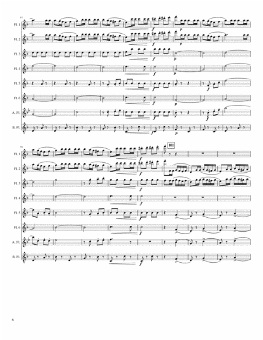 Morning, Noon and Night in Vienna (overture excerpt), for flute choir Flute Choir scores gallery preview page 6