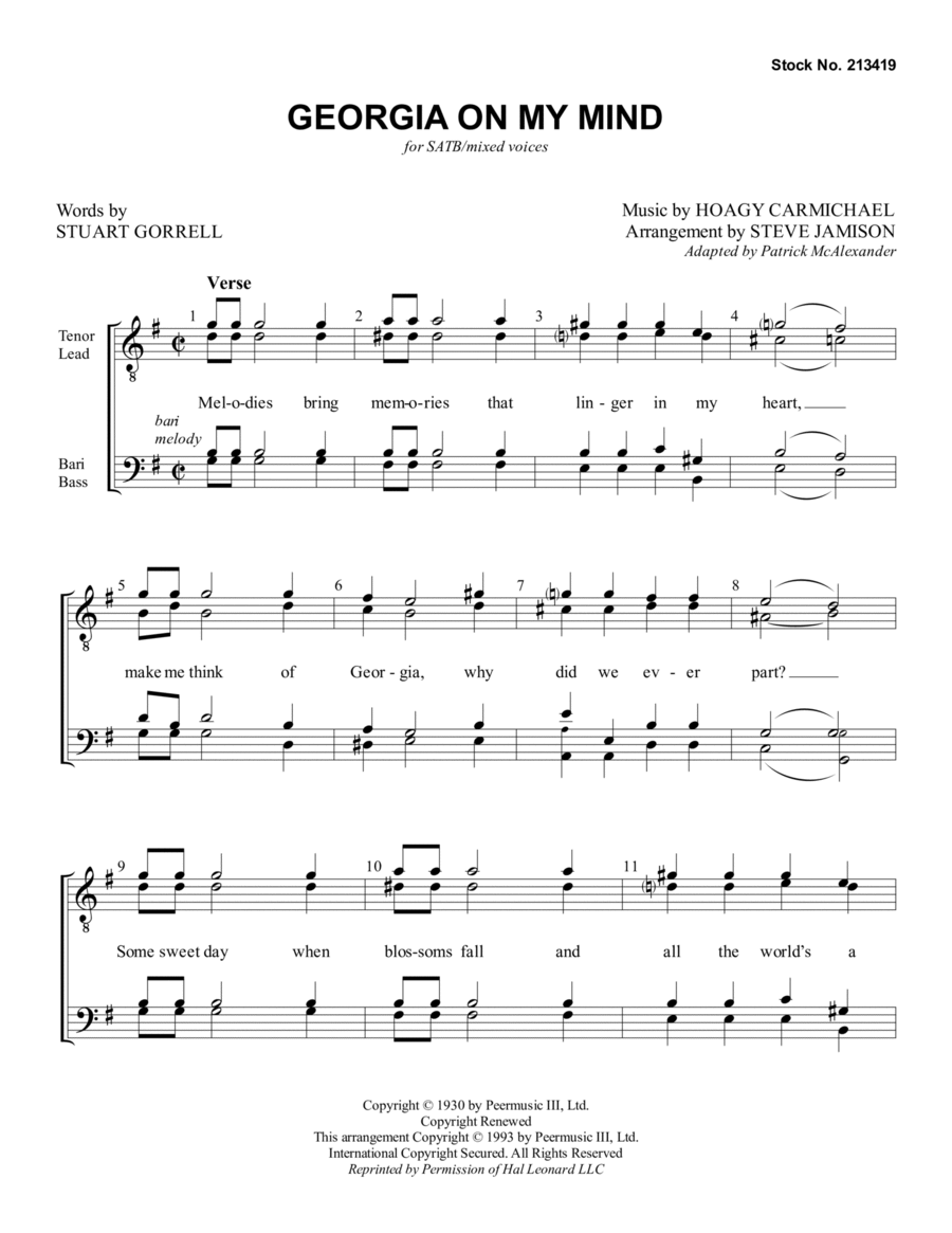 Georgia on My Mind (arr. Steve Jamison) 4-Part scores gallery preview page 1
