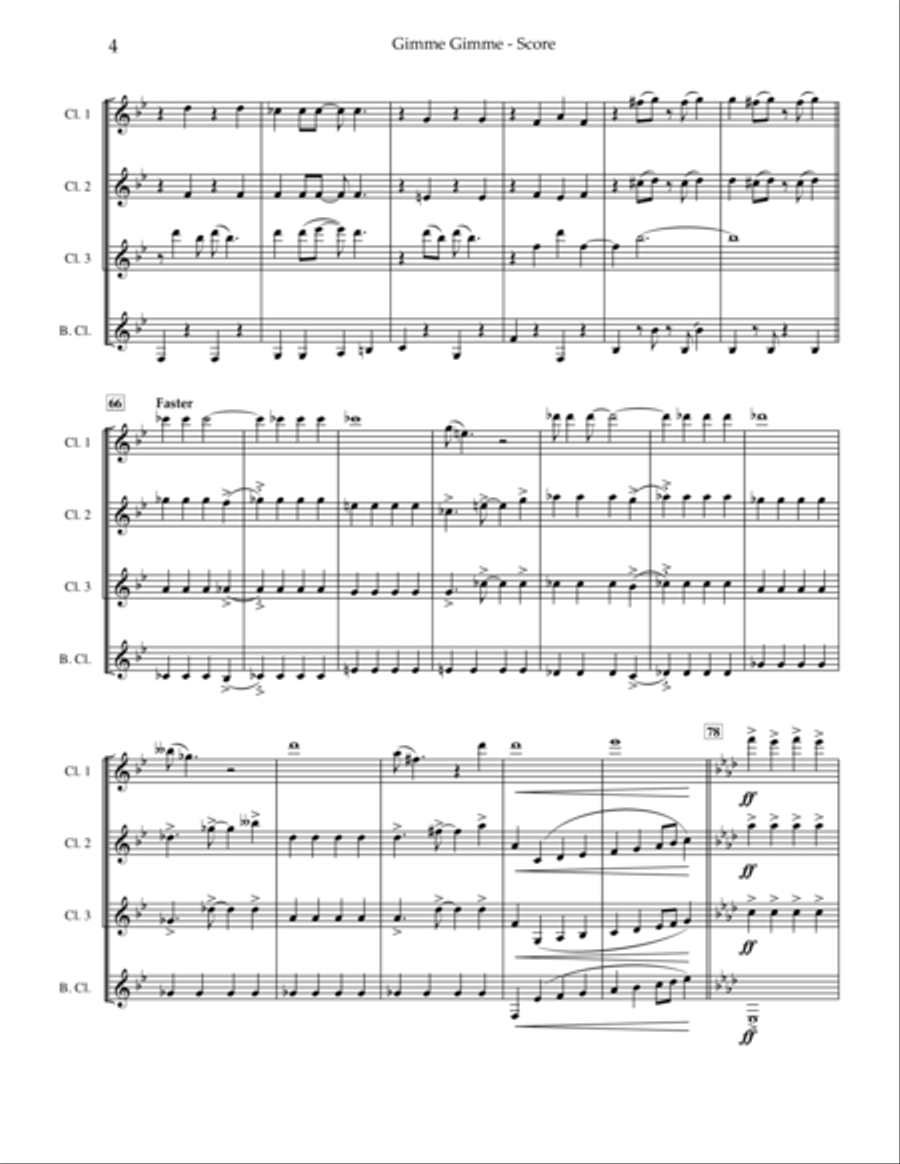 Gimme Gimme Clarinet Quartet scores gallery preview page 5