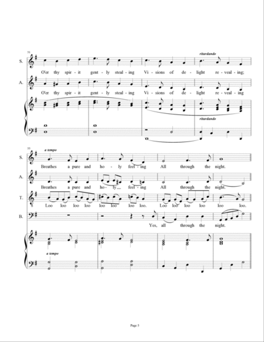 All Through the Night (Ar Hyd Y Nos) - Welsh Christmas Carol Hymn tune 4-Part scores gallery preview page 5