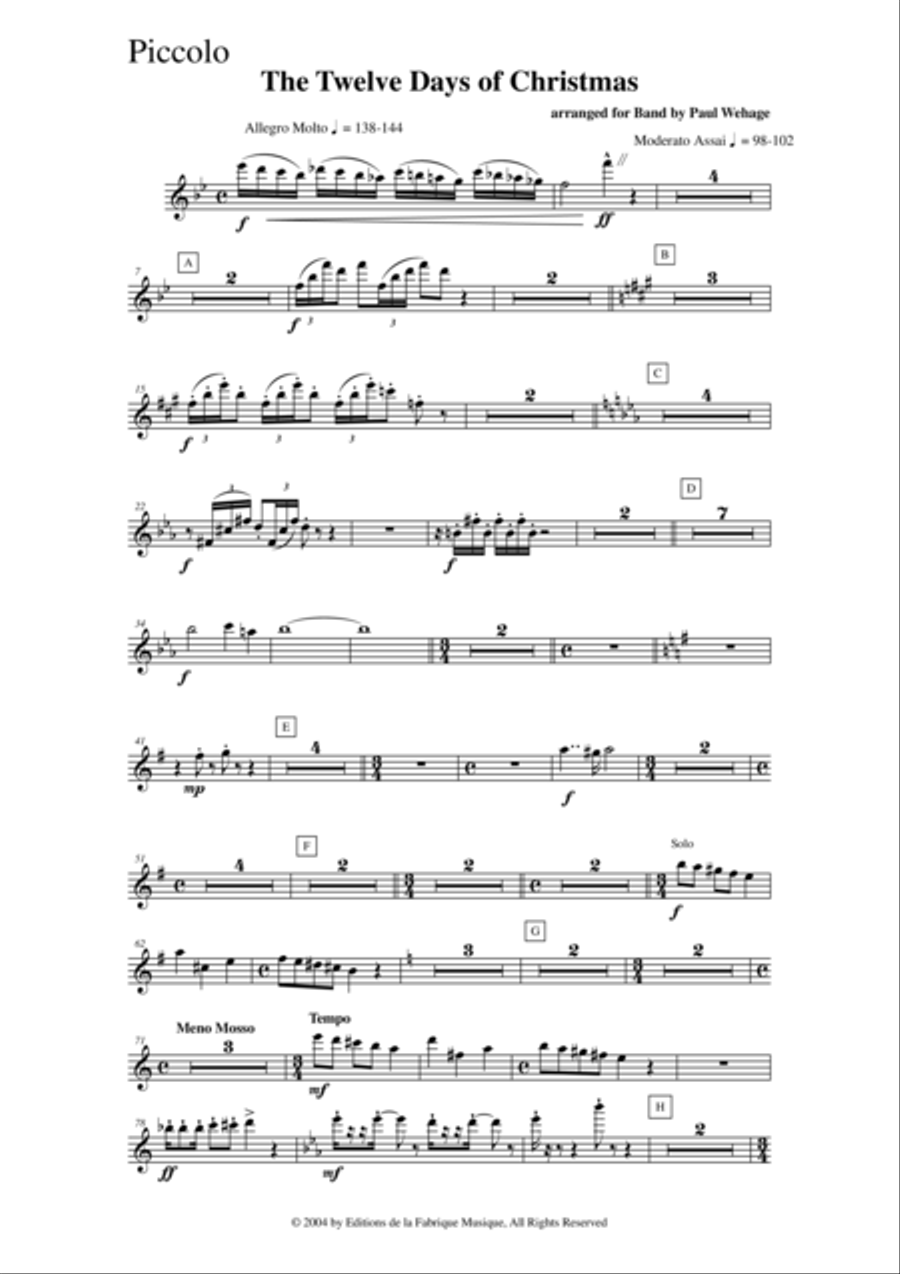 Paul Wehage : The Twelve Days Of Christmas, arranged for concert band, complete woodwind parts Concert Band scores gallery preview page 2