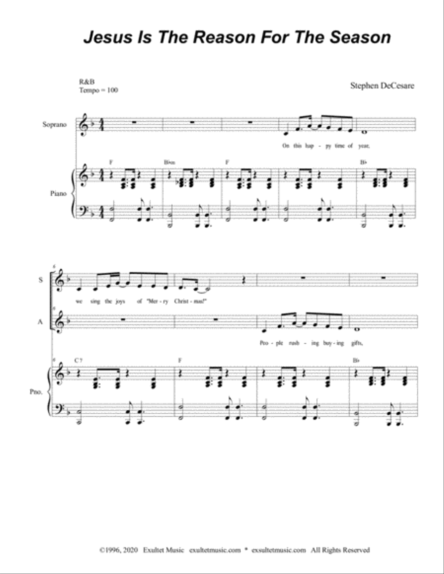 Jesus Is The Reason For The Season (Duet for Soprano and Alto Solo) Alto Voice scores gallery preview page 2