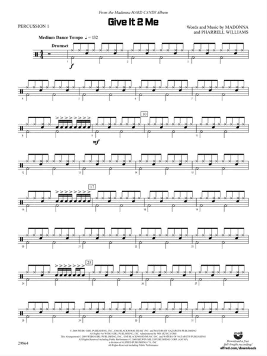 Give It 2 Me: 1st Percussion Concert Band scores gallery preview page 1