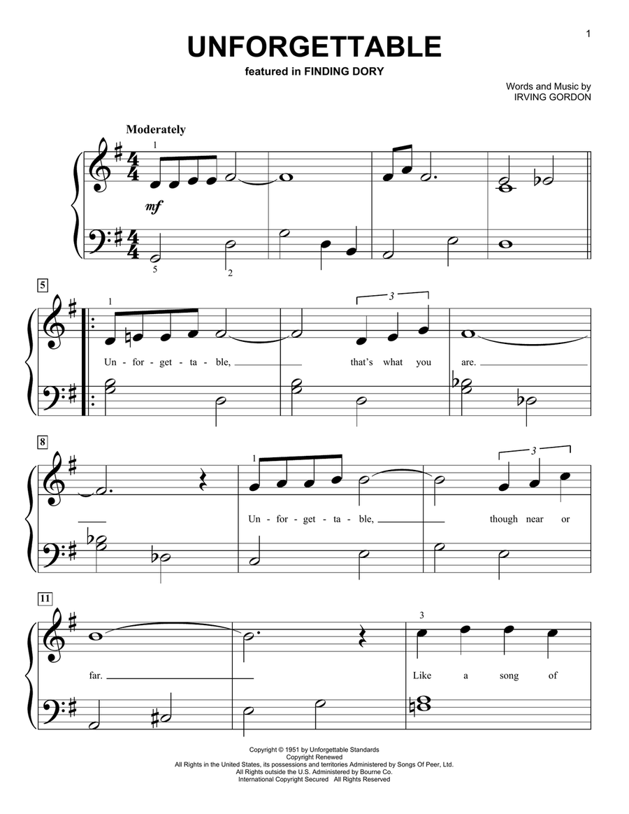 Unforgettable Easy Piano scores gallery preview page 1