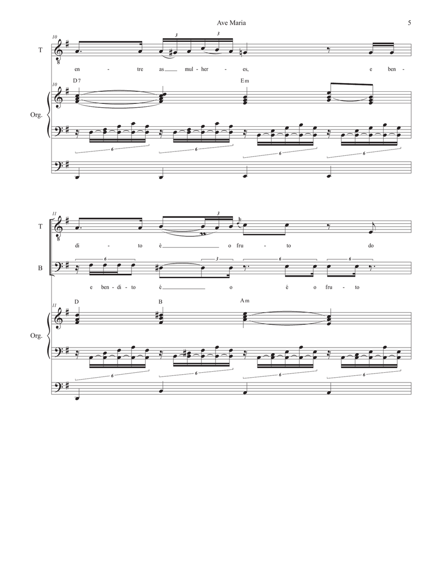 Ave Maria (Portuguese Lyrics - for 2-part choir (TB) - Low Key - Organ Accompaniment) TB scores gallery preview page 6