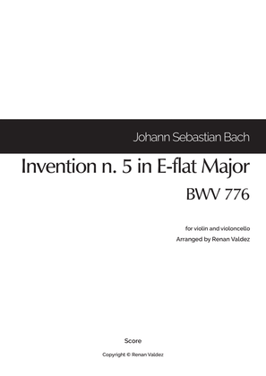 Book cover for Invention n. 5 in E-flat Major, BWV 776 (for violin and violoncello)