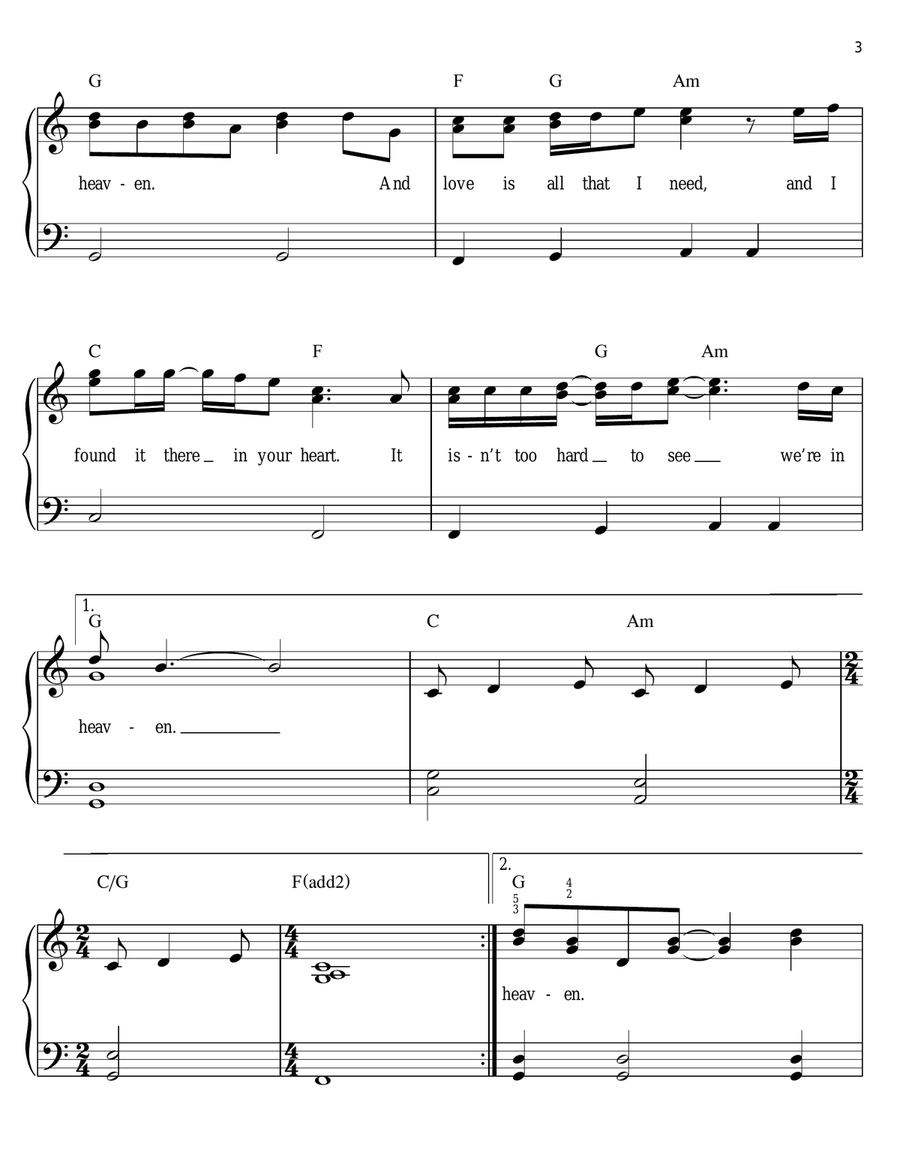 Heaven Easy Piano scores gallery preview page 3