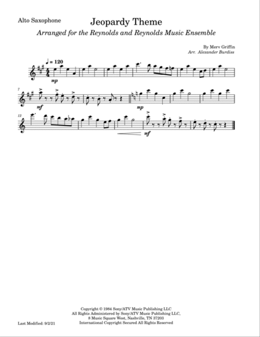Jeopardy Theme Small Ensemble scores gallery preview page 3