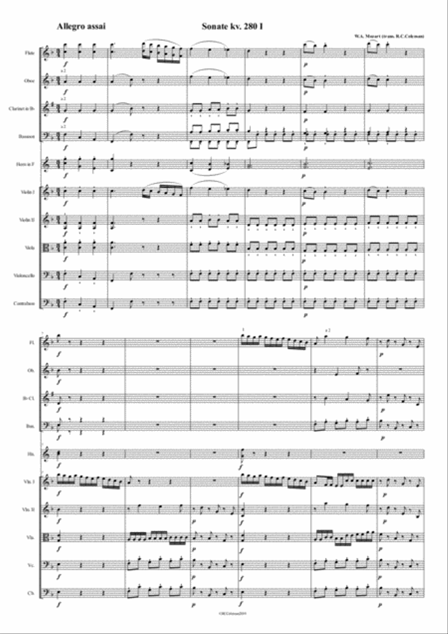 Mozart Sonata kv. 280 for Orchestra Chamber Orchestra scores gallery preview page 3
