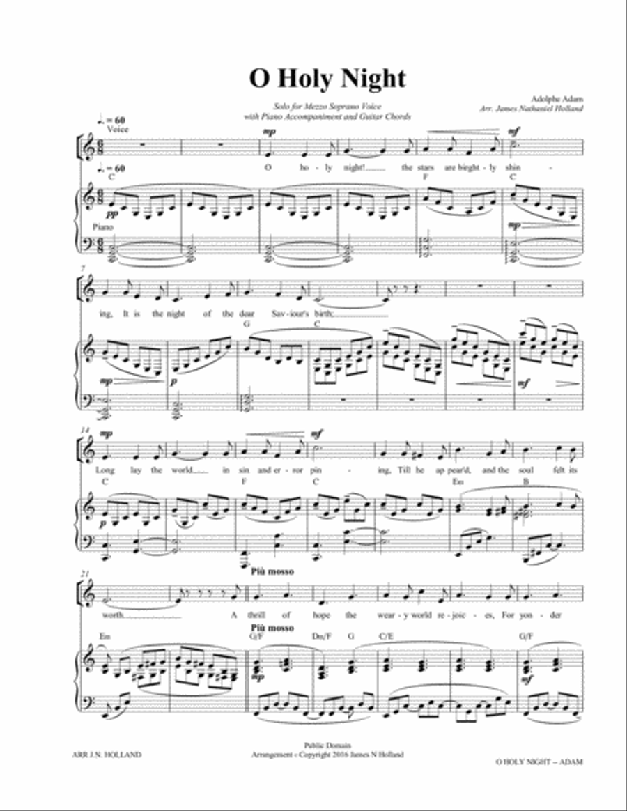 O Holy Night (Cantique de Noel) Adolphe Adam for Solo Mezzo Soprano Voice (Key of C) Small Ensemble scores gallery preview page 3