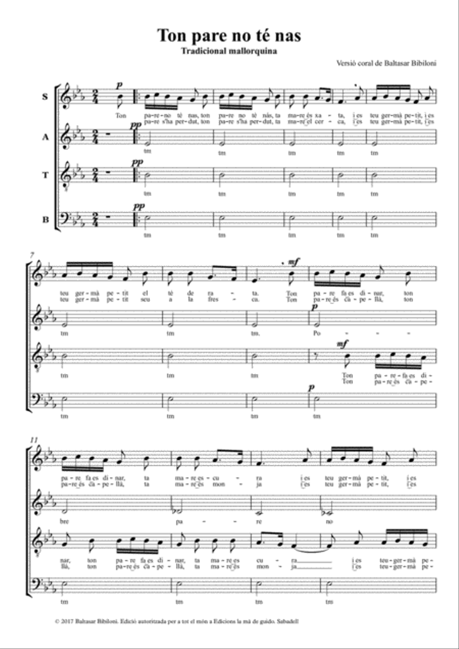 Ton pare no te nas Ton pare no te nas 4-Part scores gallery preview page 3