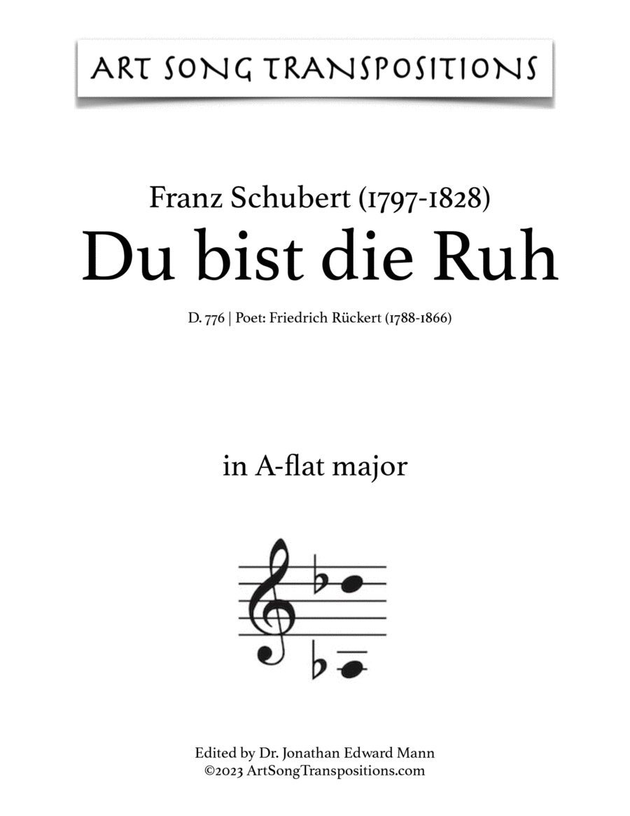 SCHUBERT: Du bist die Ruh, D. 776 (transposed to A-flat major) Voice scores gallery preview page 1