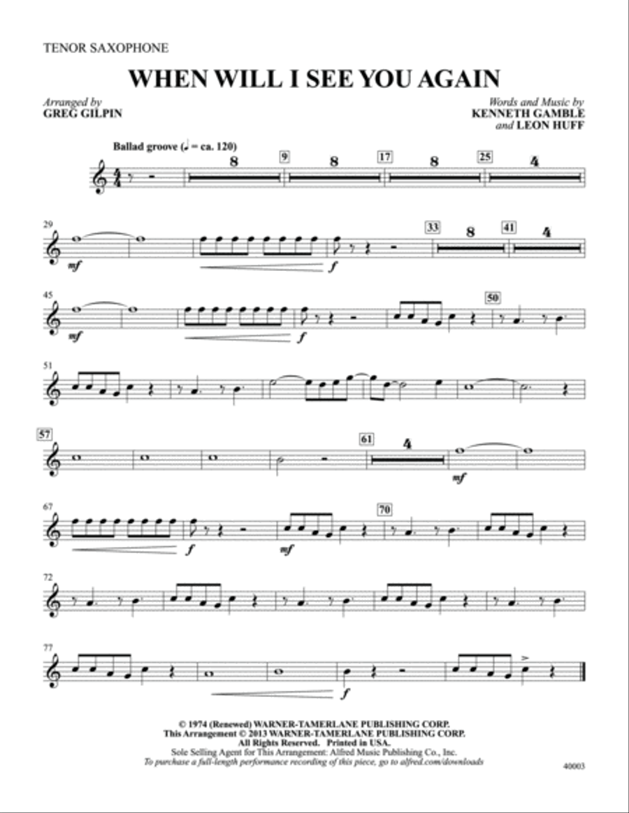 When Will I See You Again: B-flat Tenor Saxophone Tenor Saxophone scores gallery preview page 1