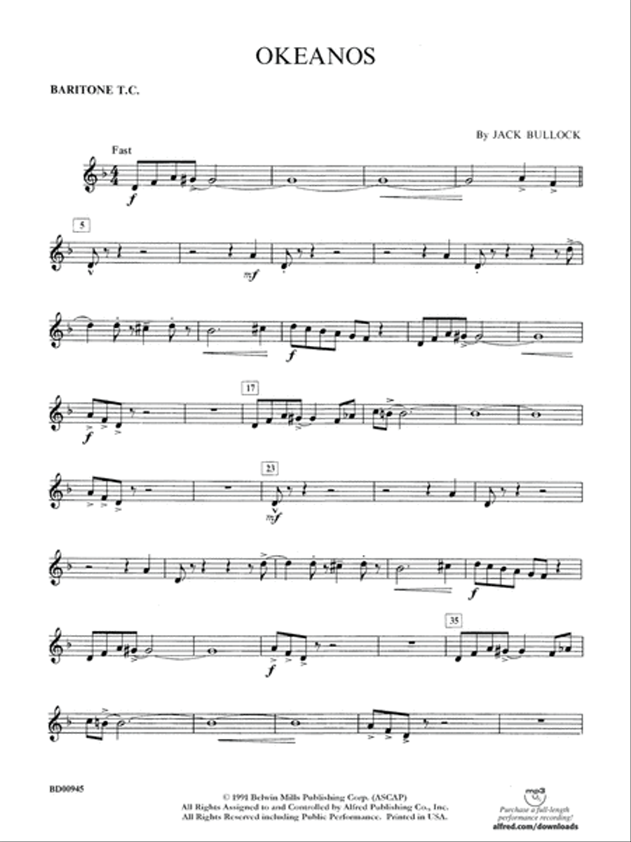 Okeanos: Baritone T.C. Okeanos: Baritone T.C. Concert Band scores gallery preview page 1