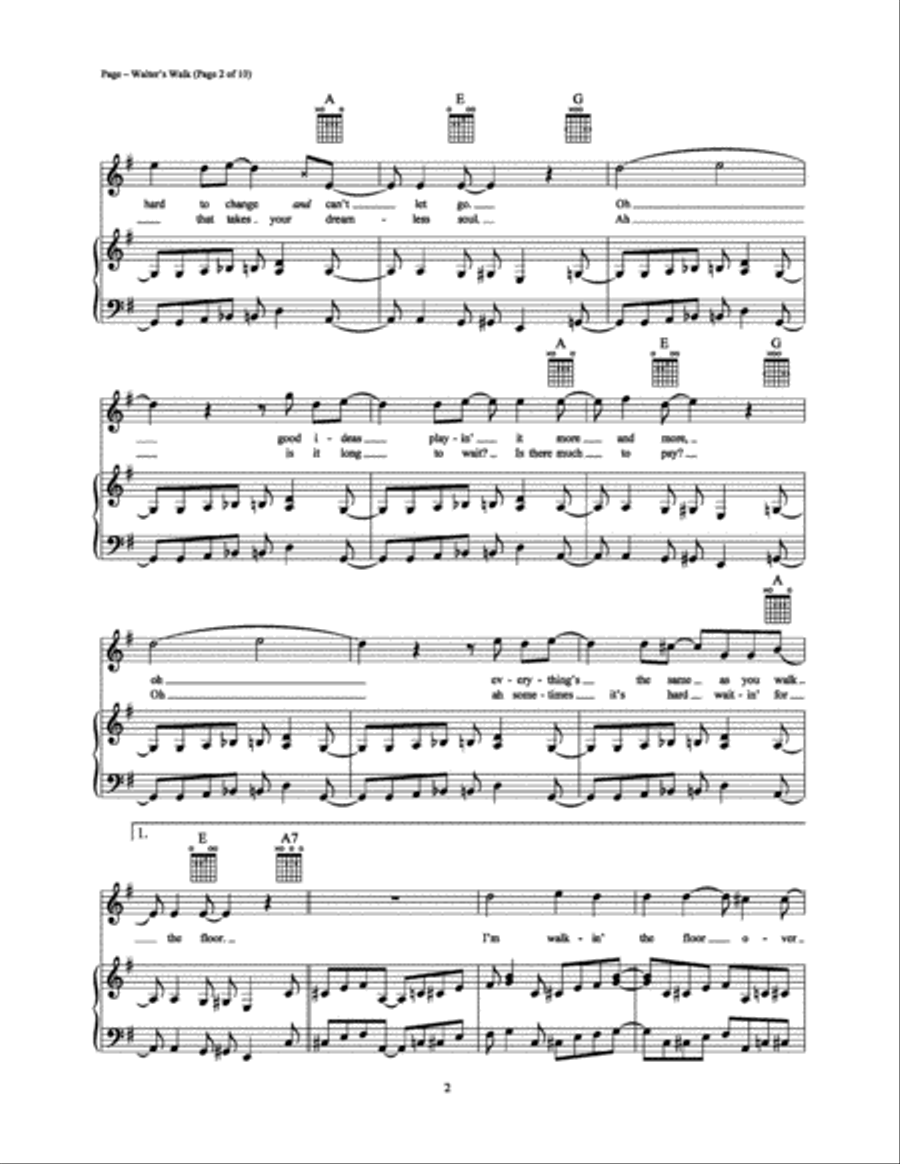 Walter's Walk Piano, Vocal, Guitar scores gallery preview page 2
