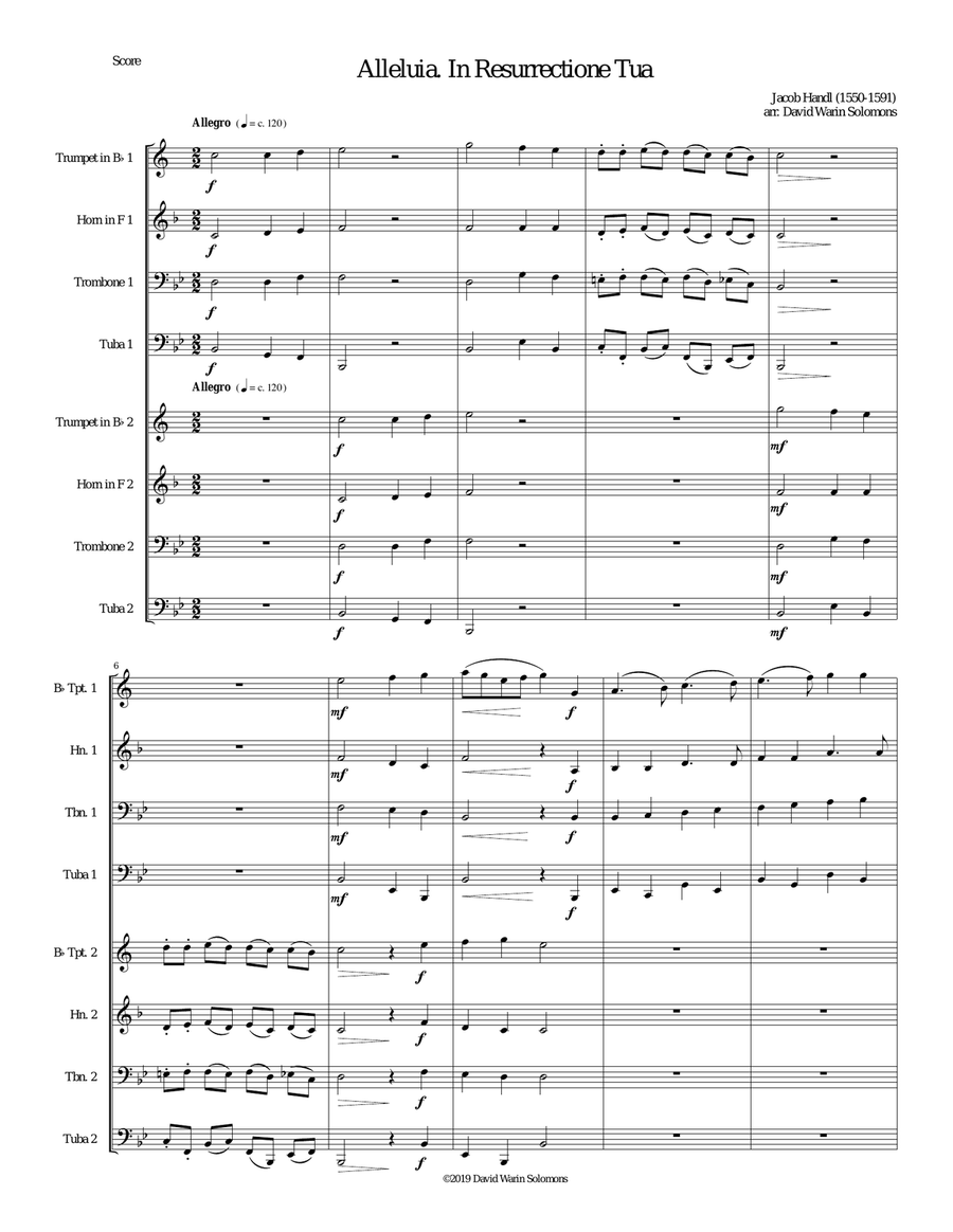 Alleluia In Resurrectione Tua arranged for brass octet Horn scores gallery preview page 1
