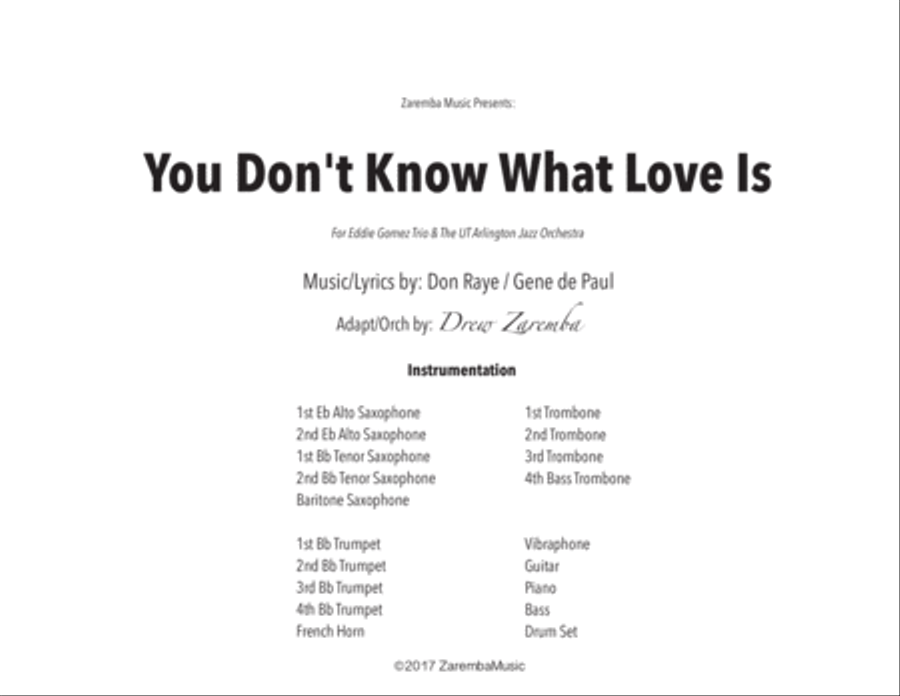 You Don't Know What Love Is Large Ensemble scores gallery preview page 1