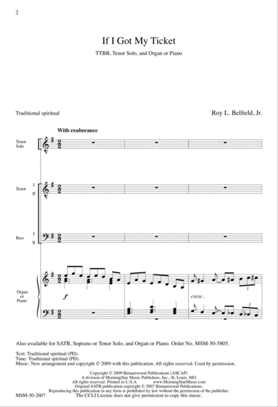 If I Got My Ticket TTBB scores gallery preview page 2