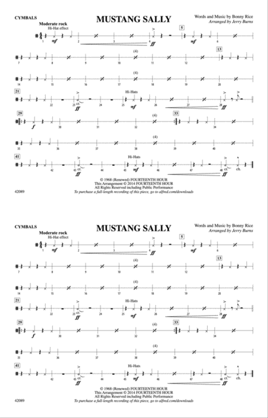 Mustang Sally: Cymbals Mustang Sally: Cymbals Marching Band scores gallery preview page 1