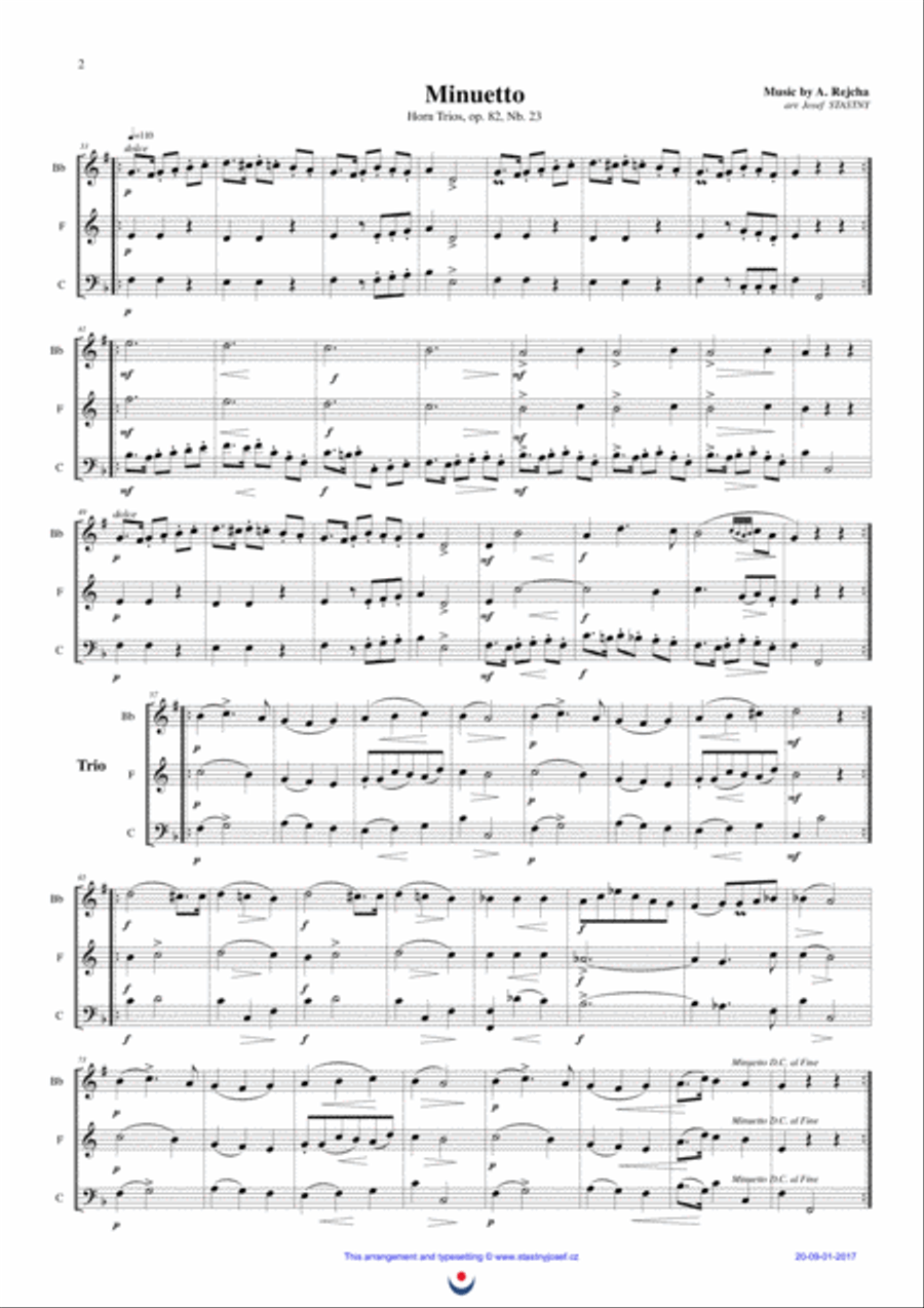 Horn Trios, Nb. 12 MENUET and Nb. 23 MENUET Brass Trio scores gallery preview page 2