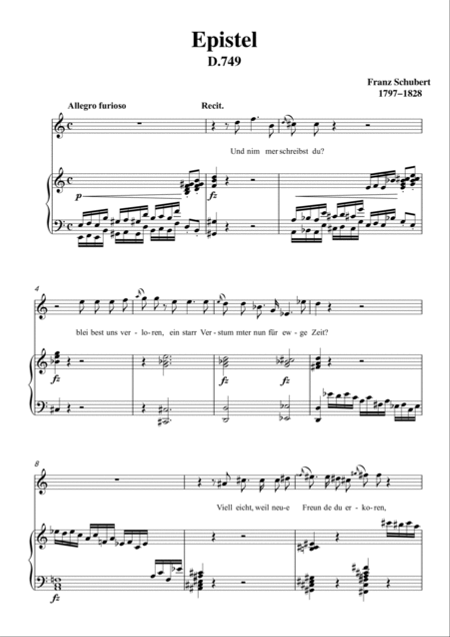 Schubert-Epistel(Herrn Joseph Spaun) in a minor,D.749,for Vocal and Piano Voice scores gallery preview page 2