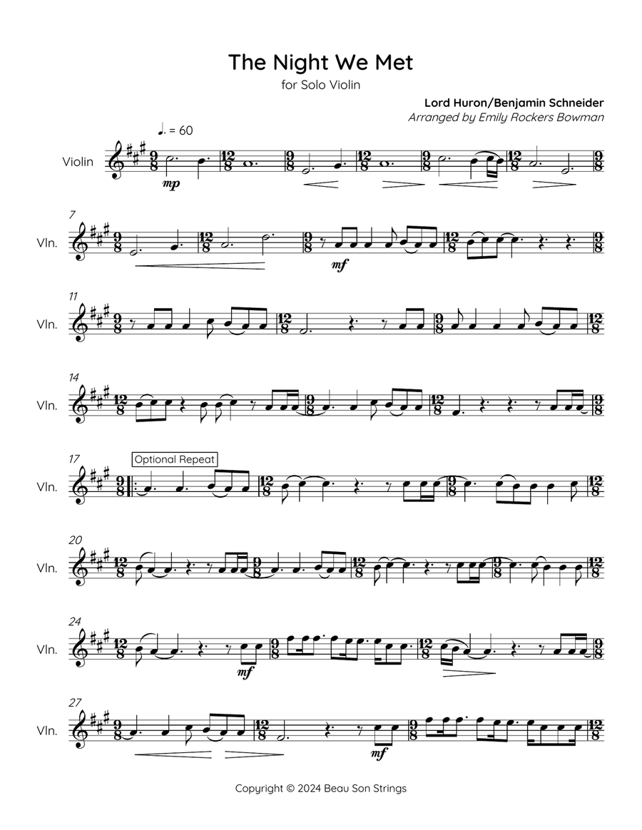 The Night We Met The Night We Met Violin Solo scores gallery preview page 1