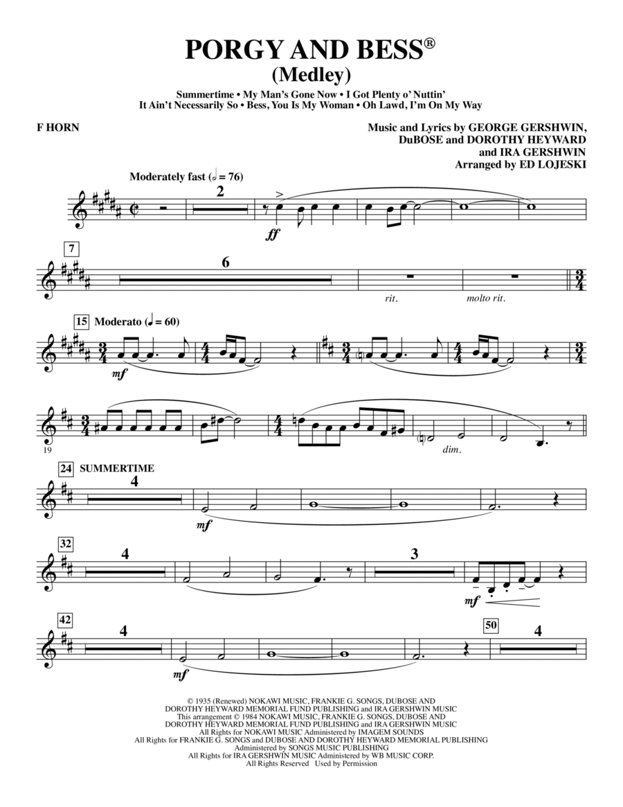 Porgy and Bess (Medley) - F Horn Choir scores gallery preview page 1