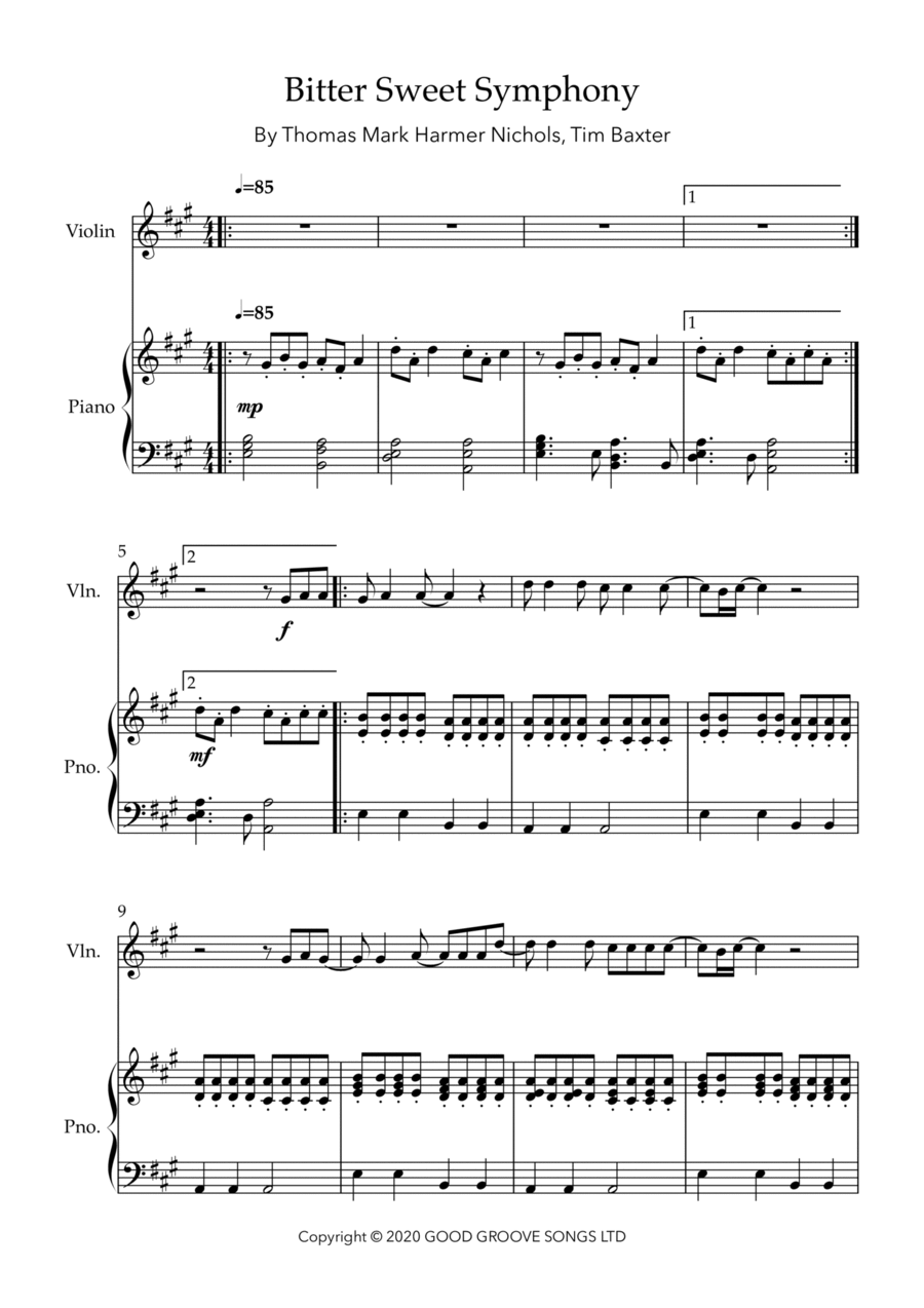 Bittersweet Symphony Violin Solo scores gallery preview page 1