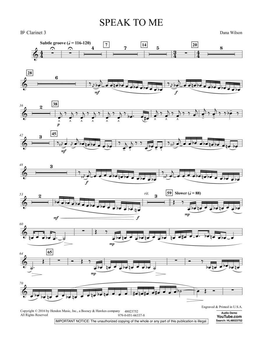 Speak to Me - Bb Clarinet 3 B-Flat Clarinet scores gallery preview page 1