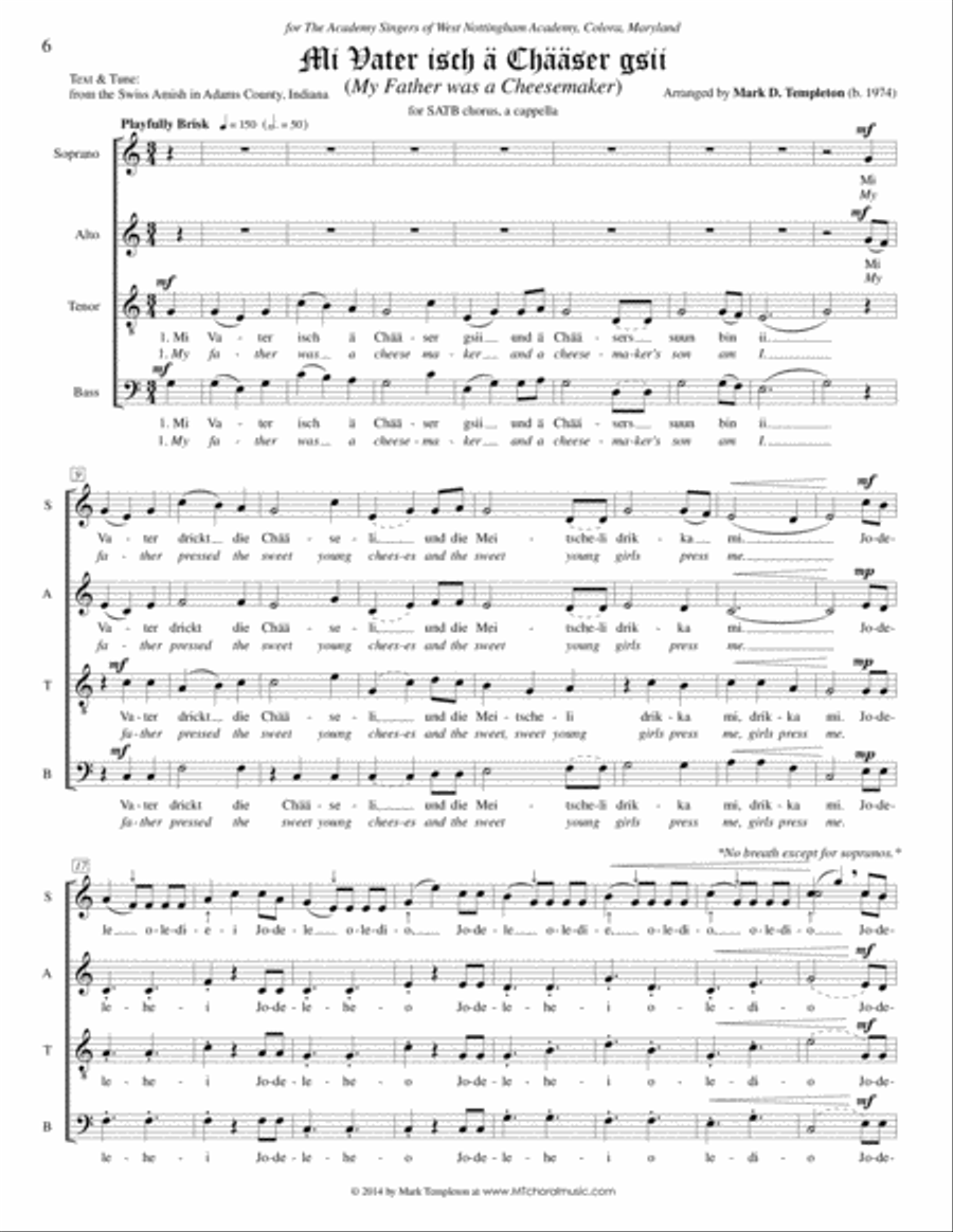 Three Amish Folk Songs 4-Part scores gallery preview page 6