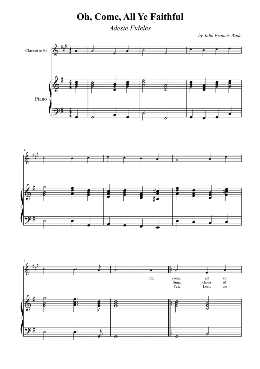 Oh, Come, All Ye Faithful (Adeste Fideles) B-Flat Clarinet scores gallery preview page 1
