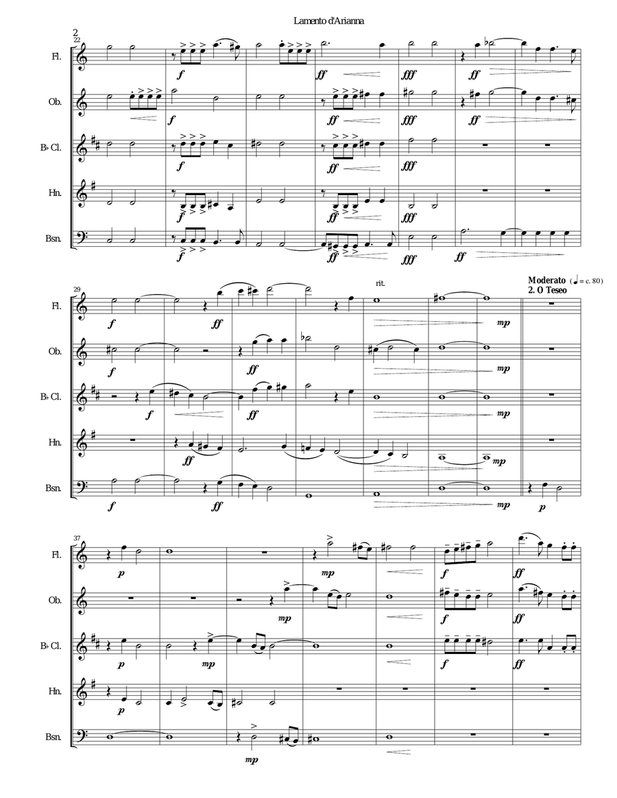 Lamento d'Arianna for wind quintet Woodwind Quintet scores gallery preview page 2