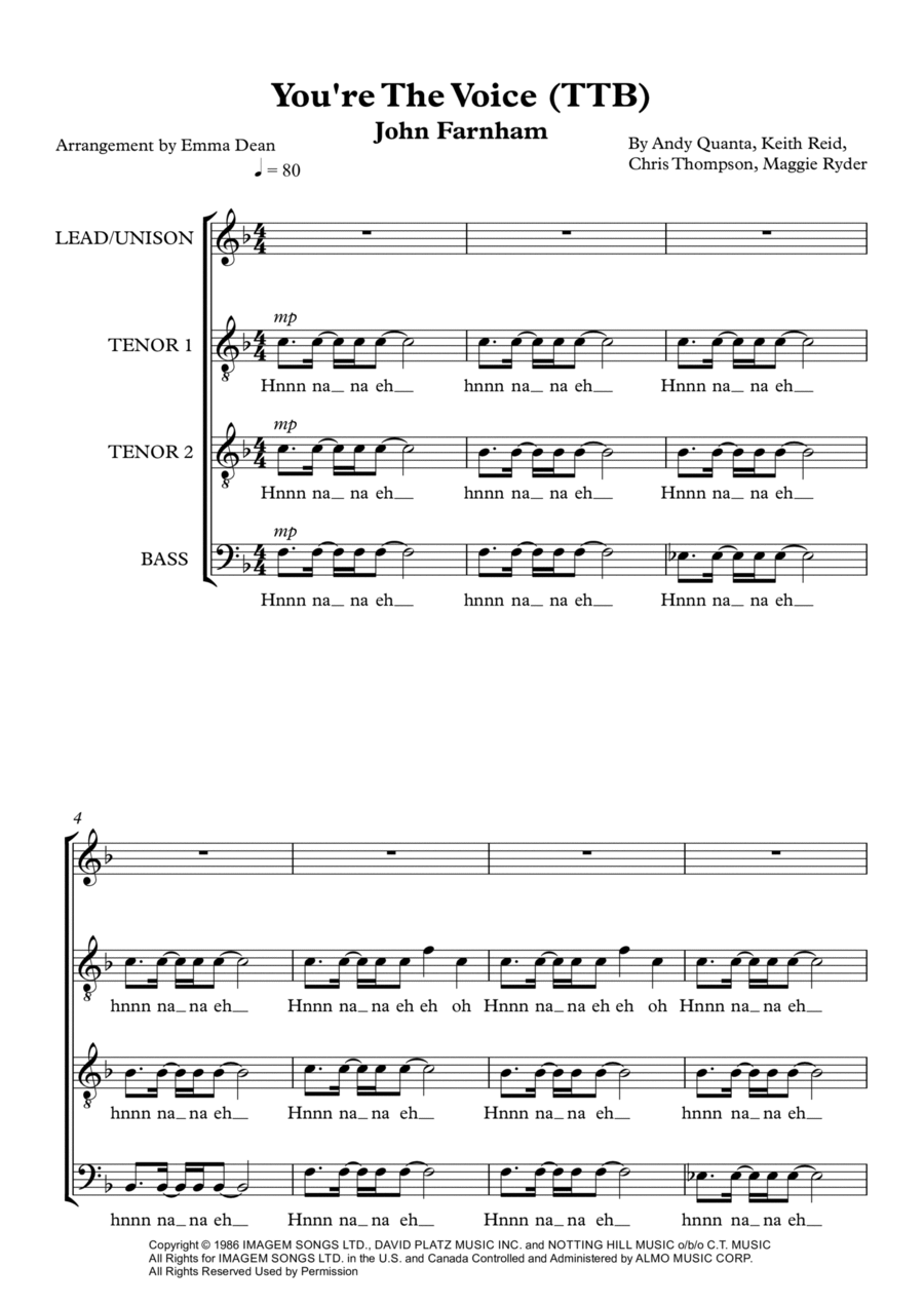 You're The Voice You're The Voice TTBB scores gallery preview page 1