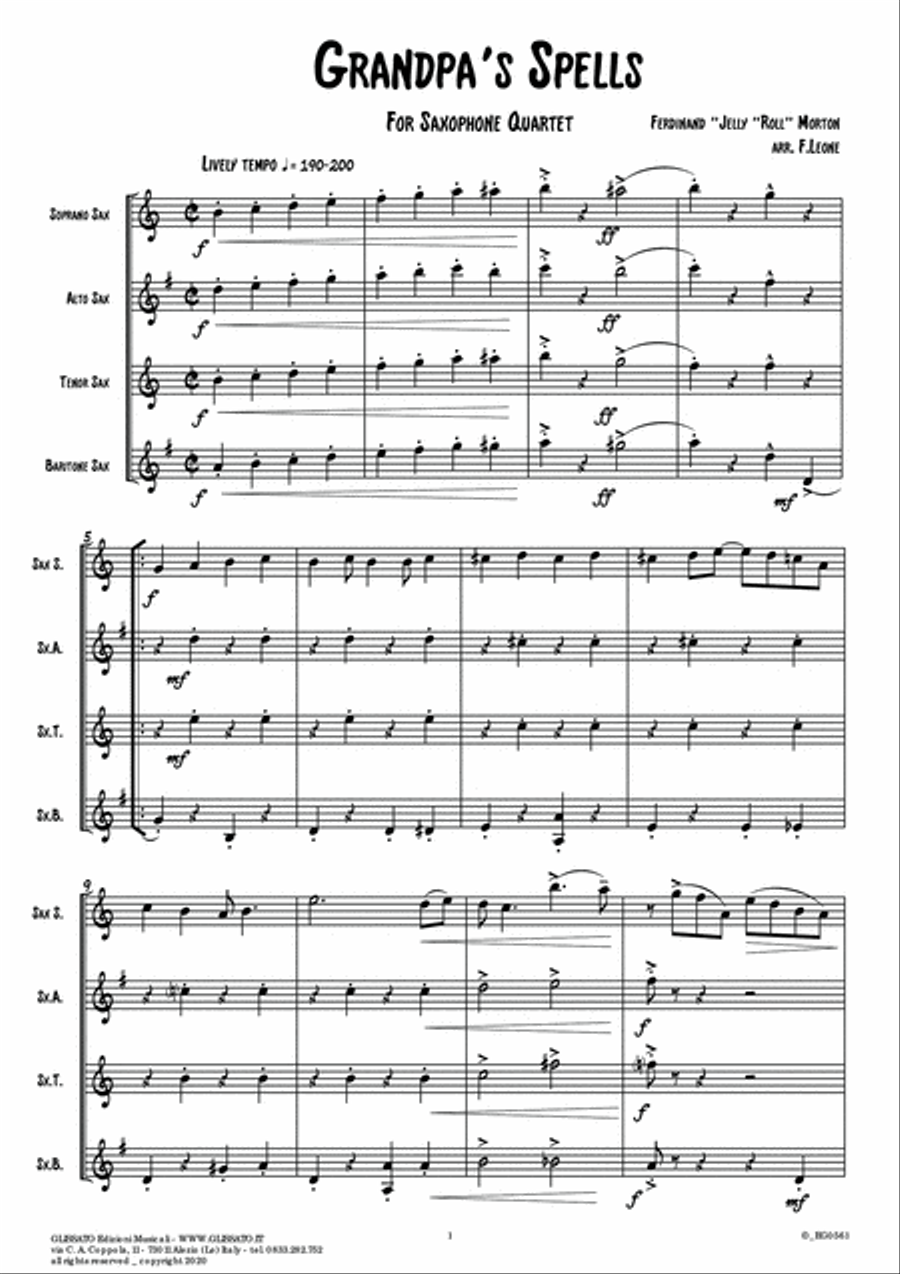 Saxophone Quartet "Grandpa's Spells" score & parts image number null