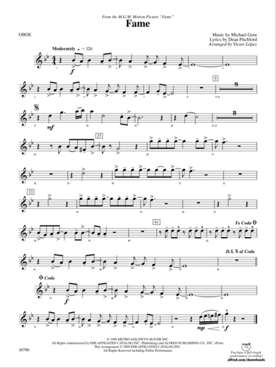 Fame (from the motion picture Fame): Oboe Concert Band scores gallery preview page 1