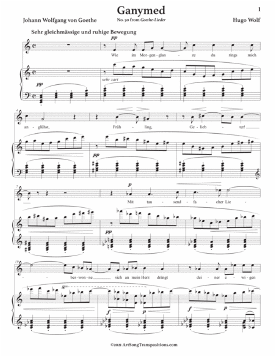 WOLF: Ganymed (transposed to D major) Piano, Vocal scores gallery preview page 2