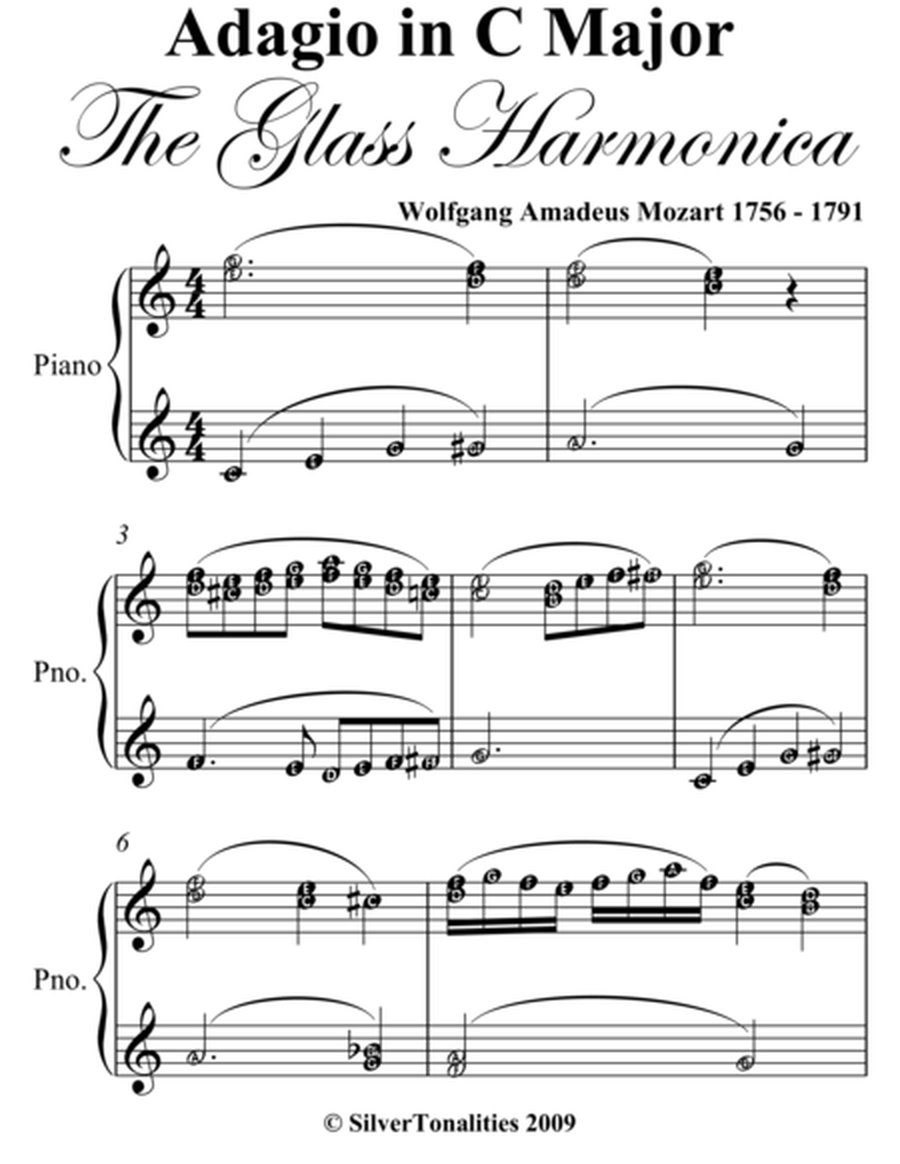 Adagio in C Major Glass Harmonica Elementary Piano Sheet Music