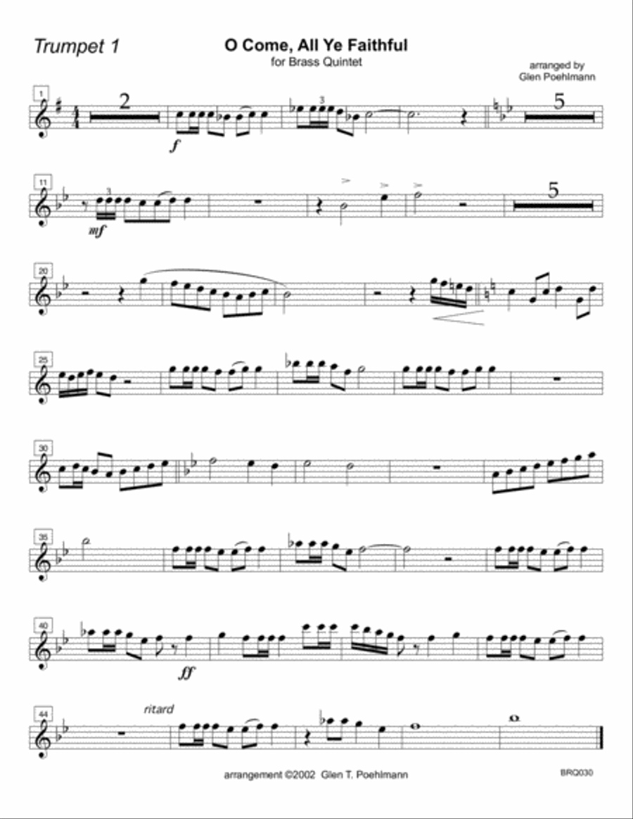O COME ALL YE FAITHFUL - BRASS QUINTET with optional Handbells (3 octave) 3-Octaves scores gallery preview page 5