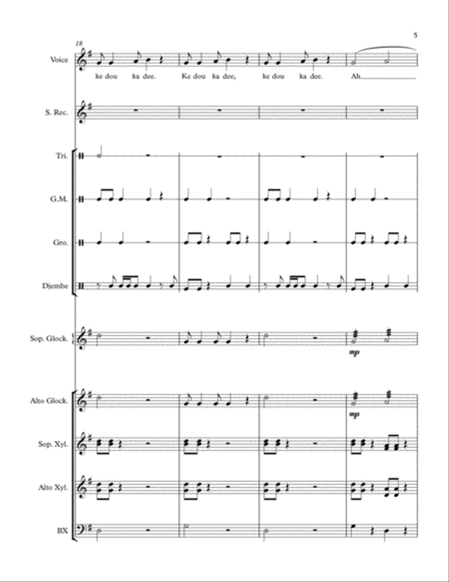 Eh Soom Boo Kawaya (African Folk Song) arranged for Orff Ensemble Orff Instrument scores gallery preview page 5