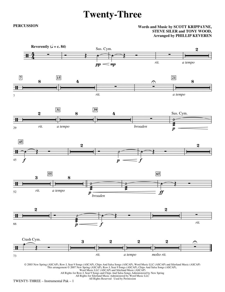 Twenty-Three (arr. Phillip Keveren) - Percussion