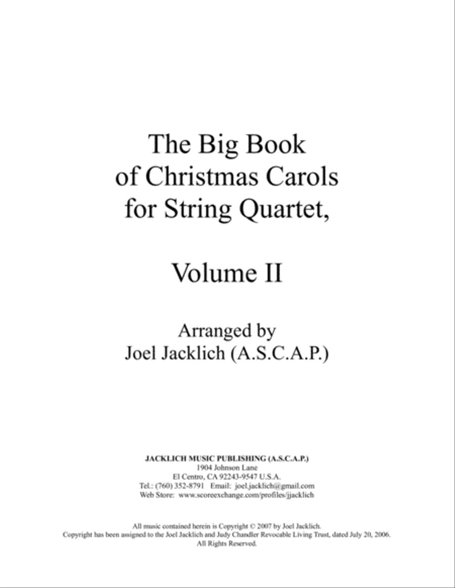 The Big Book of Christmas Carols for String Quartet, Vol. II