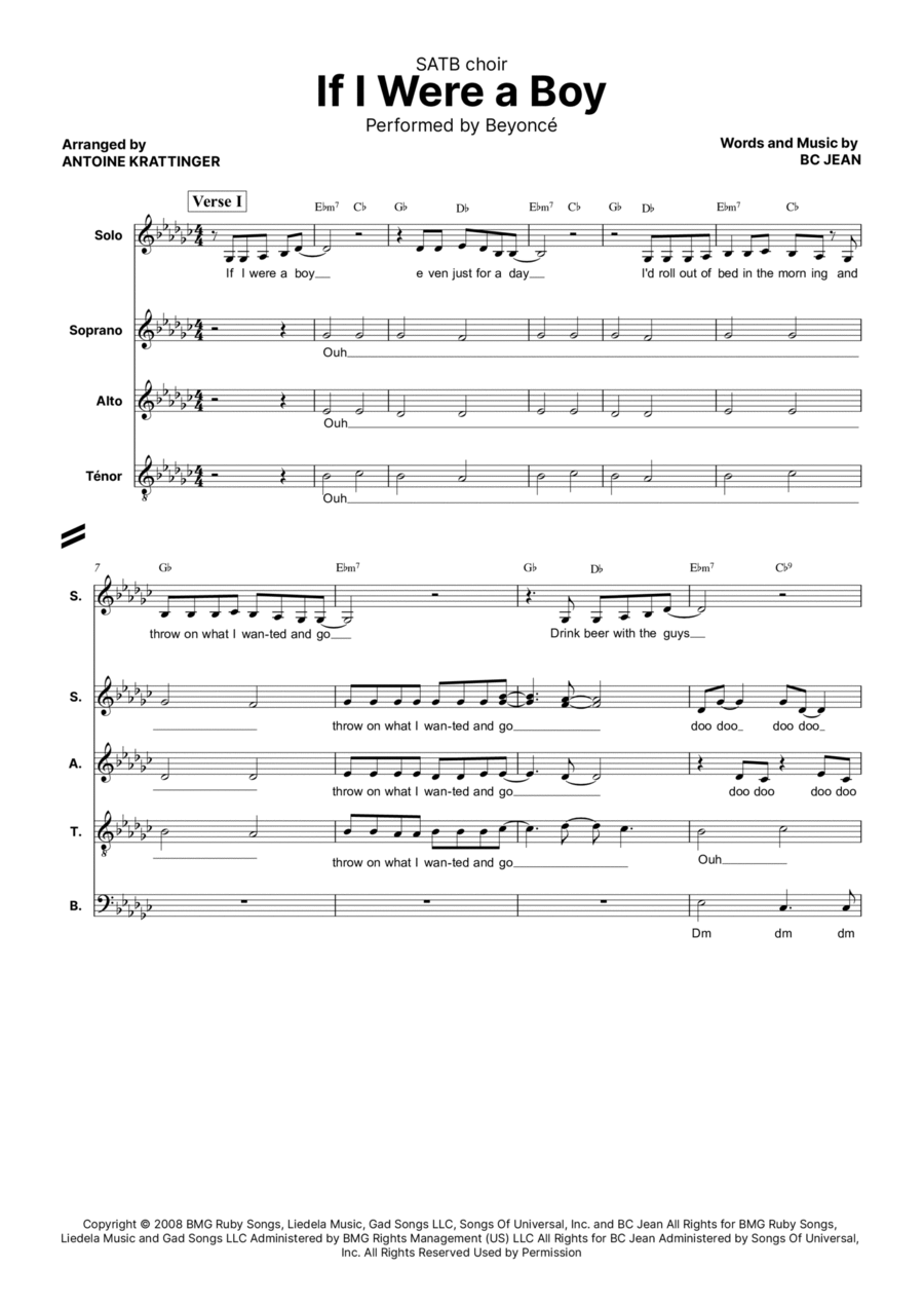 If I Were A Boy Divisi scores gallery preview page 1