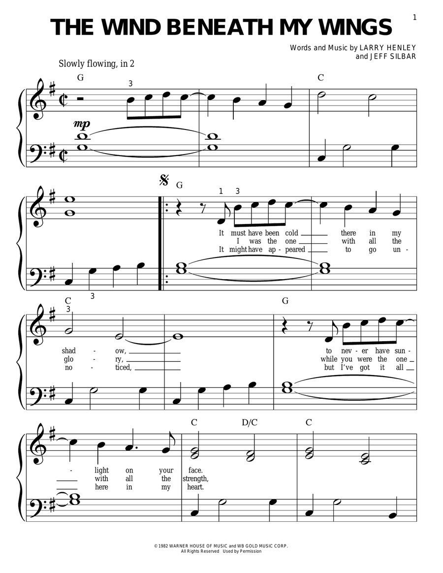 The Wind Beneath My Wings Easy Piano scores gallery preview page 1