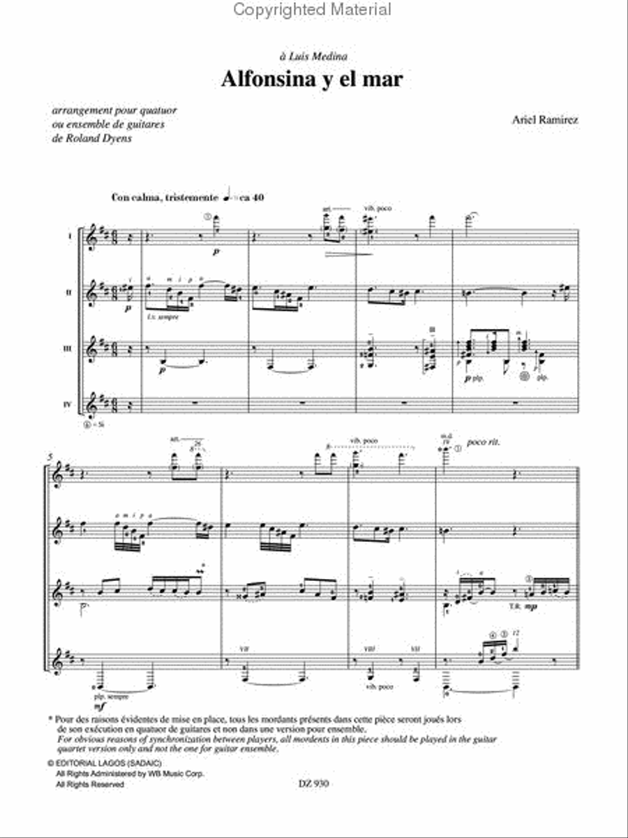 Alfonsina y el mar Guitar Ensemble scores gallery preview page 2