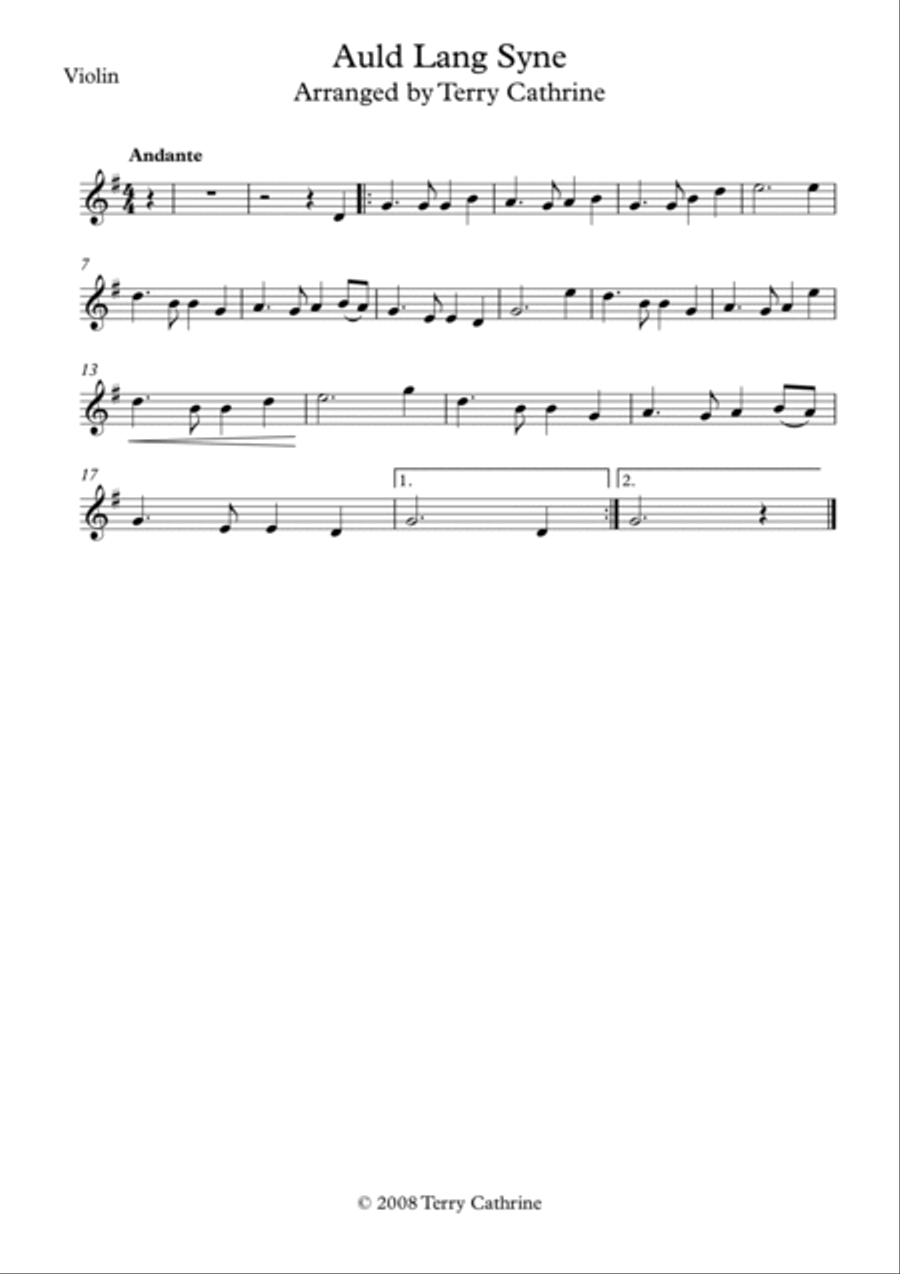 Auld Lang Syne Violin Solo scores gallery preview page 2