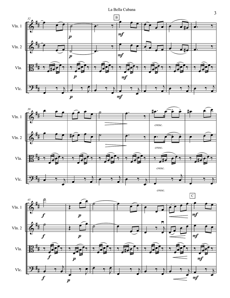 La Bella Cubana, score for string quartet String Quartet scores gallery preview page 3