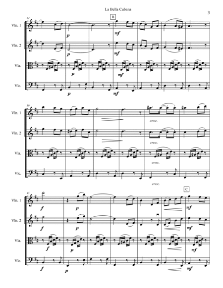 La Bella Cubana, score for string quartet image number null