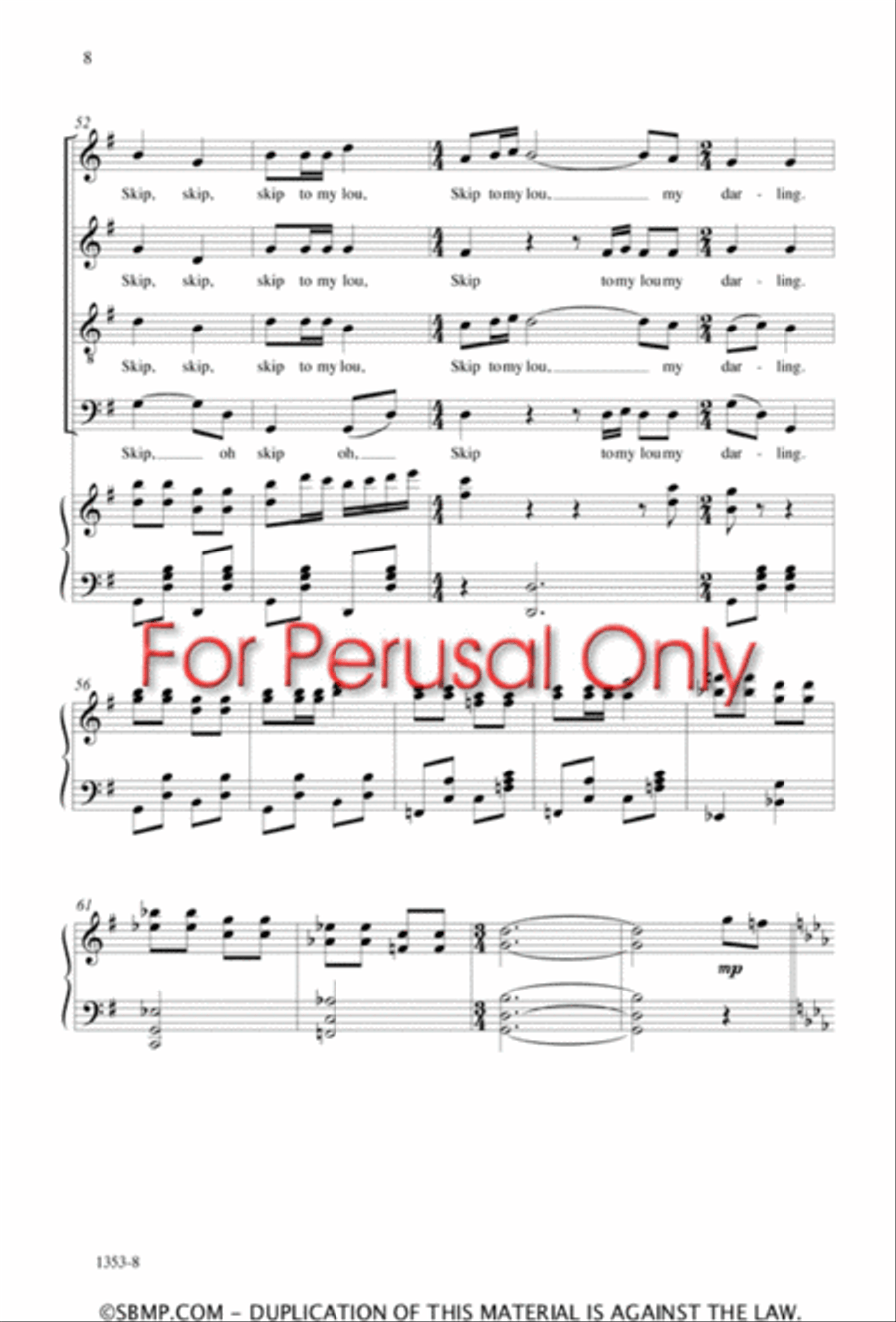 Skip to My Lou - SATB Octavo 4-Part scores gallery preview page 8
