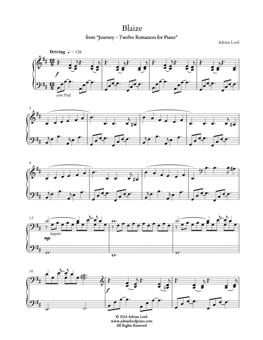 Blaize Piano Solo scores gallery preview page 1