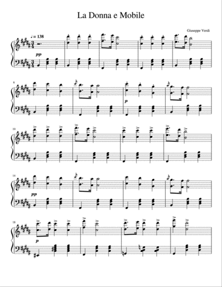 La Donna e Mobile (Solo piano) Piano Solo scores gallery preview page 1